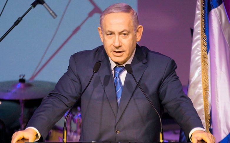 O primeiro-ministro israelense Benjamin Netanyahu discursa no brinde anual de Ano Novo do Gabinete de Imprensa do Governo (GPO). (Foto: CBN News, Jonathan Goff)